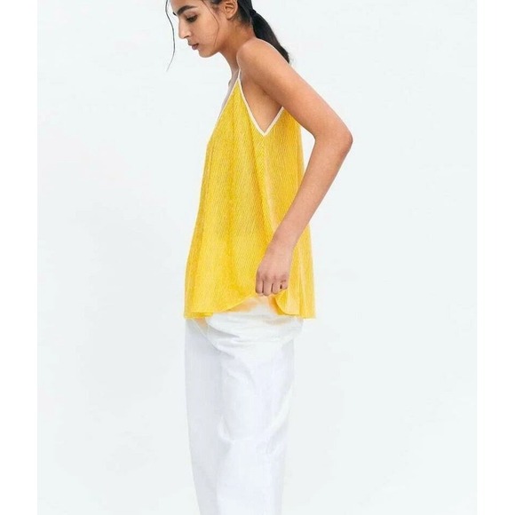 NWT ZARA Bright Yellow White Swing Textured Ribbed Tank Top SMALL Summer Spring - Picture 2 of 10